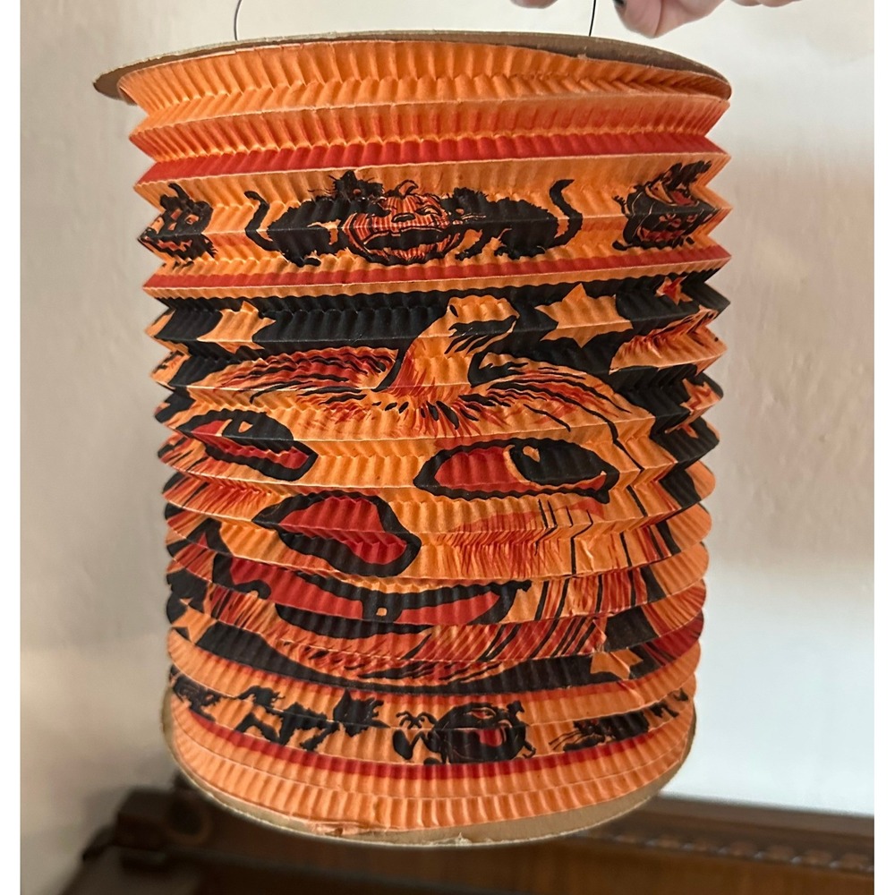 Vintage German Halloween Pumpkin Accordion Lantern Double Sided Paper Decor